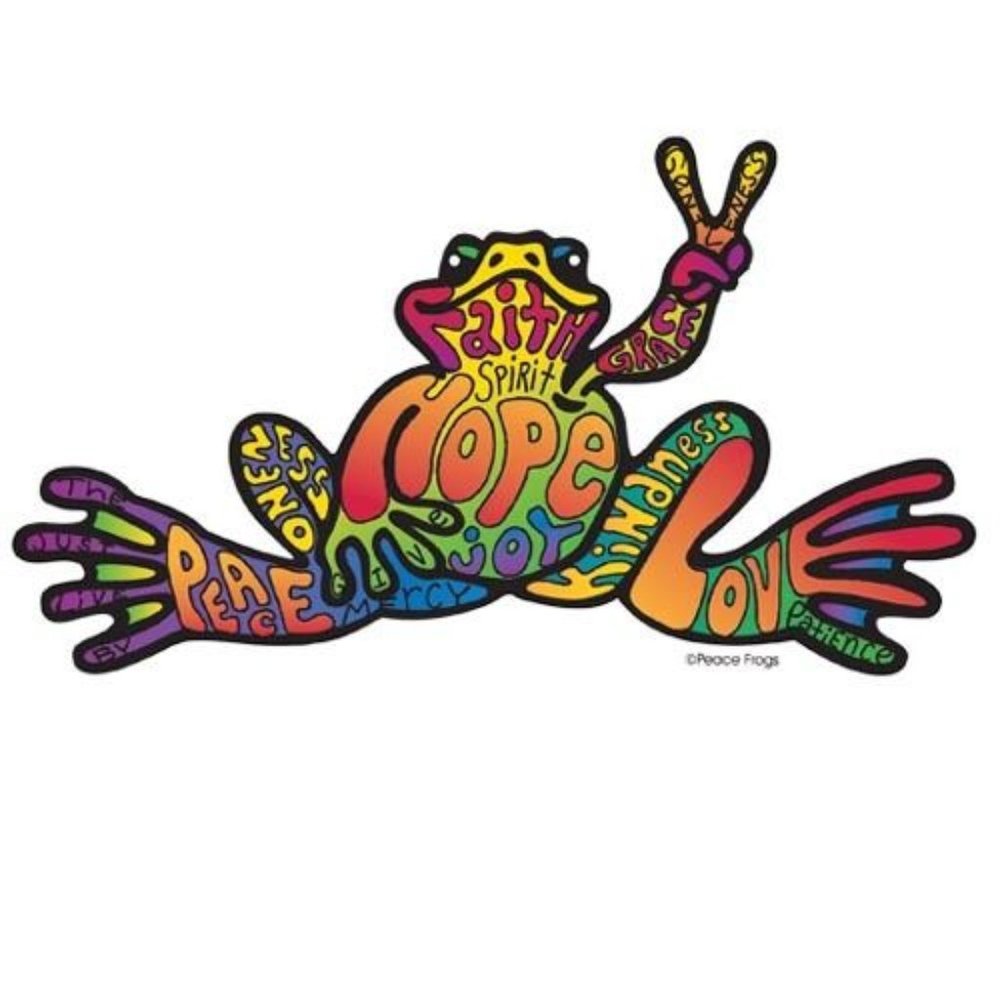 Peace Frogs Hope Frog Sticker ~ Made of Durable Vinyl ~ 6" x 3" ~ Brand New!